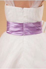 Organza Straps Neckline Tea-Length A-line Dress with Cap-Sleeves