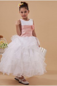 Organza Jewel Neckline Ankle-Length Ball Gown Dress with Hand-made Flower