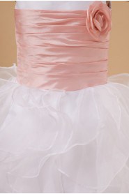 Organza Jewel Neckline Ankle-Length Ball Gown Dress with Hand-made Flower