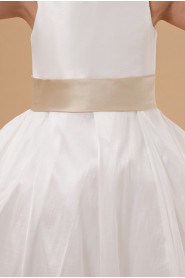 Satin Jewel Neckline Ankle-Length A-line Dress with Embroidery 