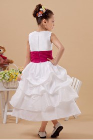 Satin Jewel Neckline Tea-Length A-line Dress