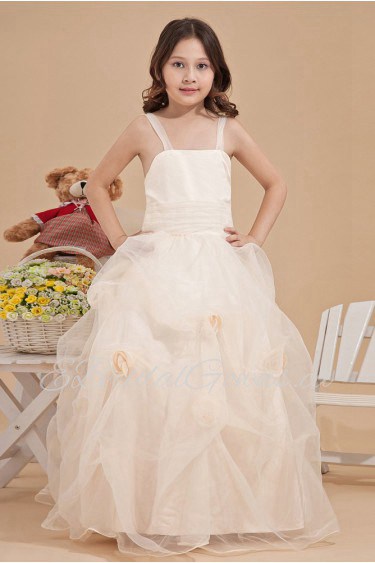 Organza Straps Neckline Ankle-Length Ball Gown Dress