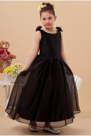 Satin and Organza Scoop Neckline Ankle-Length A-line Dress