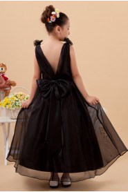 Satin and Organza Scoop Neckline Ankle-Length A-line Dress