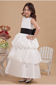 Satin Jewel Neckline Ankle-Length Ball Gown Dress with Bow