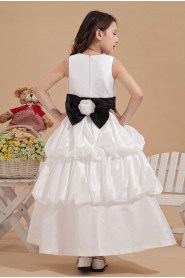 Satin Jewel Neckline Ankle-Length Ball Gown Dress with Bow