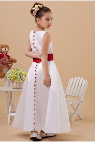 Satin Jewel Neckline Ankle-Length A-Line Dress with Embroidery 