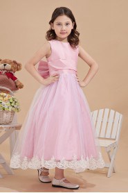 Satin and Mesh Jewel Neckline Ankle-Length Ball Gown Dress