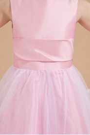 Satin and Mesh Jewel Neckline Ankle-Length Ball Gown Dress