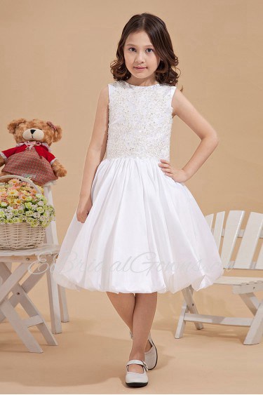 Satin Jewel Neckline Short Ball Gown Dress with Embroidery 