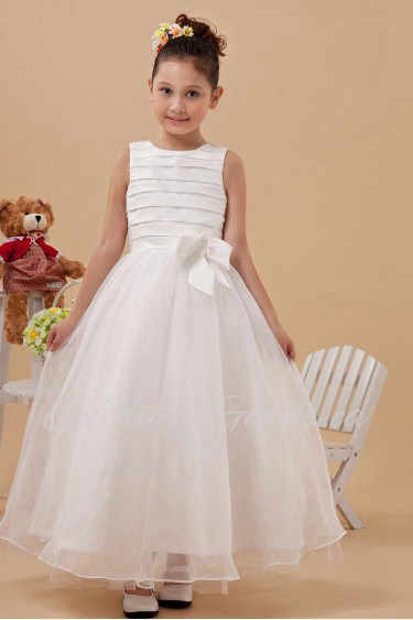 Yarn Jewel Neckline Ankle-Length Ball Gown Dress with Bow