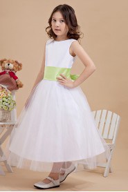 Tulle Jewel Neckline Ankle-Length A-Line Dress with Bow