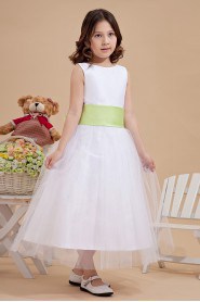 Tulle Jewel Neckline Ankle-Length A-Line Dress with Bow