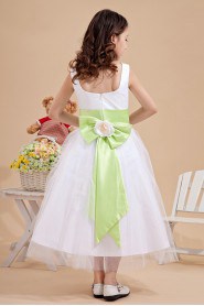 Tulle Jewel Neckline Ankle-Length A-Line Dress with Bow