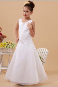 Satin and Organza Jewel Neckline Ankle-Length A-Line Dress with Embroidery 