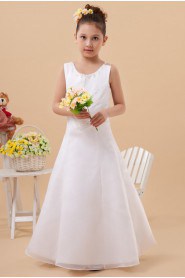 Satin and Organza Jewel Neckline Ankle-Length A-Line Dress with Embroidery 