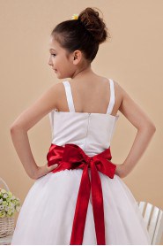 Satin Straps Neckline Ankle-Length A-Line Dress with Hand-made Flower