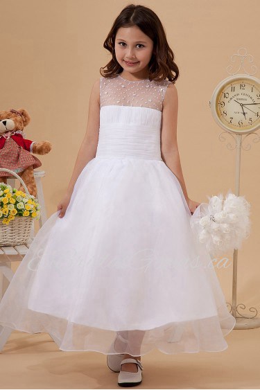 Yarn Bateau Neckline Ankle-Length Ball Gown Dress with Beaded