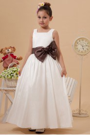 Taffeta Square Neckline Ankle-Length Ball Gown Dress with Bow