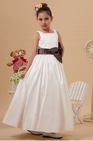 Taffeta Square Neckline Ankle-Length Ball Gown Dress with Bow