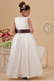 Taffeta Square Neckline Ankle-Length Ball Gown Dress with Bow