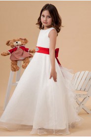 Satin and Organza Jewel Neckline Ankle-Length A-Line Dress with Beaded