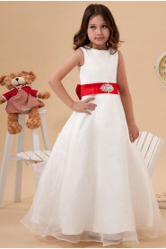 Satin and Organza Jewel Neckline Ankle-Length A-Line Dress with Beaded