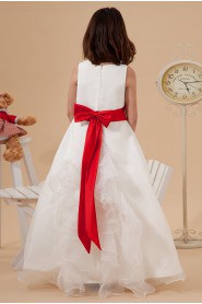 Satin and Organza Jewel Neckline Ankle-Length A-Line Dress with Beaded