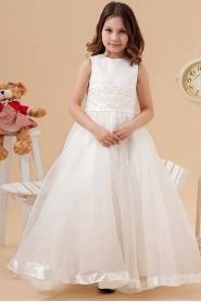 Satin and Organza Jewel Neckline Floor Length A-Line Dress with Embroidery 