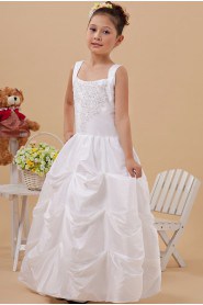 Taffeta Square Neckline Floor Length Ball Gown Dress with Embroidery