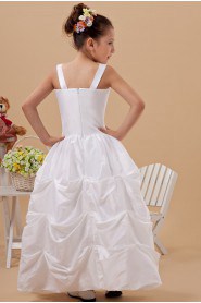 Taffeta Square Neckline Floor Length Ball Gown Dress with Embroidery