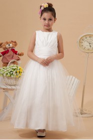 Taffeta and Organza Jewel Neckline Ankle-Length Ball Gown Dress with Bow