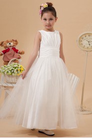 Taffeta and Organza Jewel Neckline Ankle-Length Ball Gown Dress with Bow