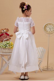 Taffeta and Yarn Jewel Neckline Ankle-Length A-Line Dress