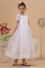 Taffeta and Yarn Jewel Neckline Ankle-Length A-Line Dress