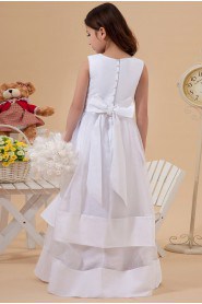 Organza and Satin Jewel Neckline Ankle-Length A-Line Dress with Bow