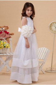 Organza and Satin Jewel Neckline Ankle-Length A-Line Dress with Bow