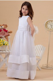 Organza and Satin Jewel Neckline Ankle-Length A-Line Dress with Bow