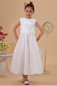 Taffeta Jewel Neckline Ankle-Length A-Line Dress with Hand-made Flower