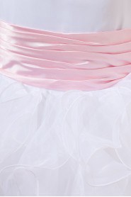 Satin and Organza Jewel Neckline Floor Length A-Line Dress with Bow