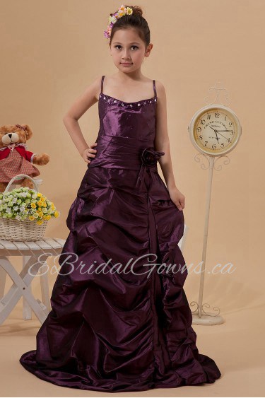 Taffeta Spaghetti Straps A-line Dress with Ruffle