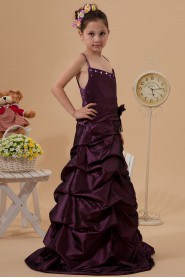 Taffeta Spaghetti Straps A-line Dress with Ruffle