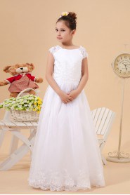 Satin and Organza Jewel Neckline Floor Length A-Line Dress with Embroidery 