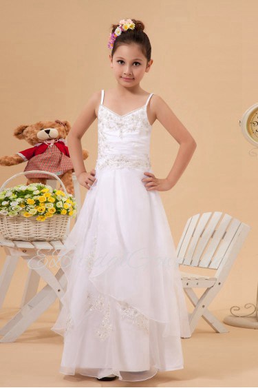 Organza and Taffeta Spaghetti Straps Floor Length A-line Dress