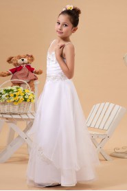 Organza and Taffeta Spaghetti Straps Floor Length A-line Dress