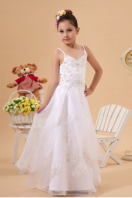 Organza and Taffeta Spaghetti Straps Floor Length A-line Dress