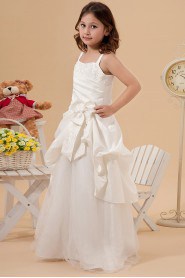 Satin and Tulle Straps Neckline Floor Length A-line Dress with Embroidery