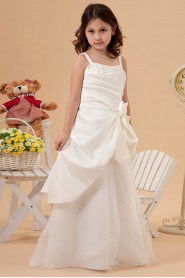 Satin and Tulle Straps Neckline Floor Length A-line Dress with Embroidery