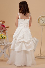 Satin and Tulle Straps Neckline Floor Length A-line Dress with Embroidery