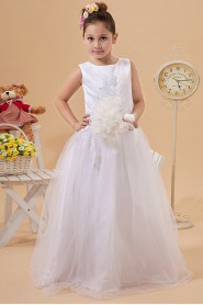 Satin and Tulle Jewel Neckline Floor Length A-Line Dress